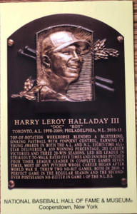 Roy Halladay Stamped and Canceled Hall of Fame Gold Plaque Postcard