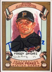 Freddy Sanchez Autographed 2007 Topps Allen & Ginter Dick Perez Sketches #22