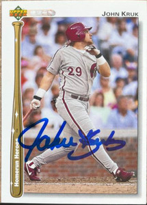 John Kruk Autographed 1992 Upper Deck Homerun Heroes #HR23 Philadelphia Phillies Card