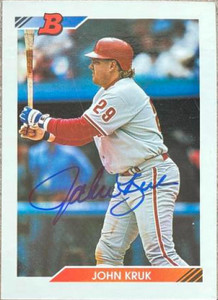 John Kruk Autographed 1992 Bowman #541 Philadelphia Phillies Card