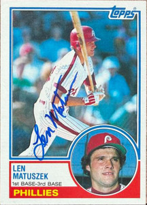 Len Matuszek Autographed 1983 Topps #357 Philadelphia Phillies RC 