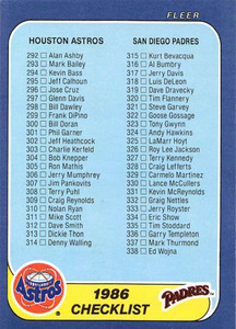 1986 Fleer #657 Checklist 292-385 VG Houston Astros/San Diego Padres/Boston Red Sox/Chicago Cubs 