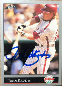 John Kruk Autographed 1992 Donruss Leaf Previews #8 Philadelphia Phillies Card