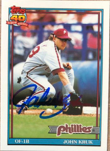 SOLD 80010 John Kruk Autographed 1991 Topps Tiffany #689