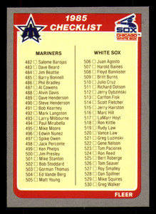 1985 Fleer #659 Checklist 482-575 VG Seattle Mariners/Chicago White Sox/Cincinnati Reds/Texas Rangers 
