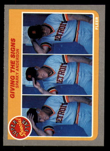 1985 Fleer #628 Sparky Anderson Giving The Signs VG Detroit Tigers 
