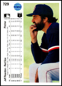 1990 Upper Deck #729 Jeff Reardon VG Boston Red Sox 