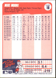 1990 Fleer #16 Mike Moore VG Oakland Athletics 