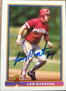 Lenny Dykstra Autographed 1991 Bowman #501