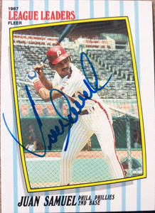 Juan Samuel Autographed 1987 Fleer League Leaders #38
