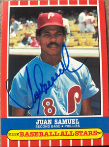 Juan Samuel Autographed 1987 Fleer Baseball All-Stars #39 Philadelphia Phillies Card