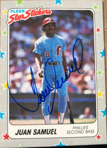 Juan Samuel Autographed 1988 Fleer Star Stickers #110