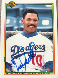 Juan Samuel Autographed 1990 Bowman Tiffany #91 Los Angeles Dodgers Card