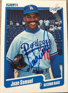 Juan Samuel Autographed 1990 Fleer Update #U-25 Los Angeles Dodgers Card