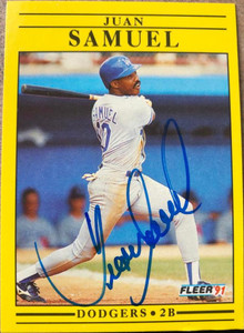 Juan Samuel Autographed 1991 Fleer #218 Los Angeles Dodgers Card