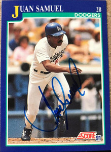 Juan Samuel Autographed 1991 Score #446 Los Angeles Dodgers Card