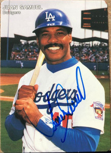 Juan Samuel Autographed 1992 Los Angeles Dodgers Mother's Cookies #24