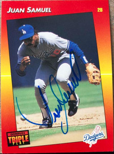 Juan Samuel Autographed 1992 Triple Play #125 Los Angeles Dodgers Card