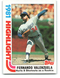 1982 Topps #6 Fernando Valenzuela HL VG Los Angeles Dodgers 