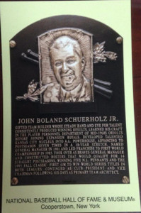 John Schuerholz Stamped and Canceled Hall of Fame Gold Plaque Postcard