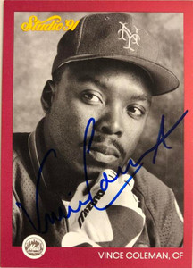 SOLD 104351 Vince Coleman Autographed 1991 Studio #202
