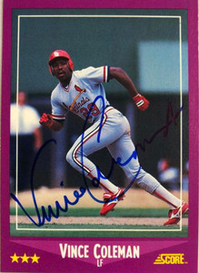 Vince Coleman Autographed 1988 Score Card #652 St. Louis Cardinals