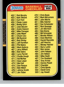 1987 Donruss #500 Checklist 452-557 VG Checklist 