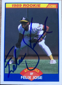 Felix Jose Autographed 1989 Score #629 Rookie Card