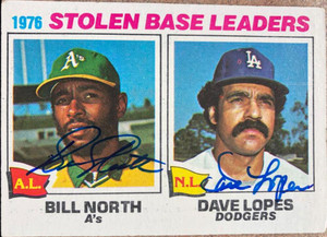 Bill North and Davey Lopes Autographed 1977 Topps Stolen Base Leaders #4