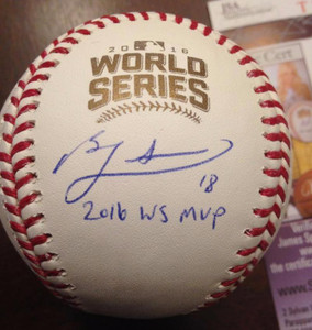 SOLD 3516 Ben Zobrist 2016 W.S. MVP Autographed 2016 World Series Baseball JSA Authenticated 