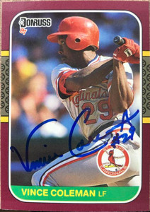 SOLD 114713 Vince Coleman Autographed 1987 Donruss Opening Day #60