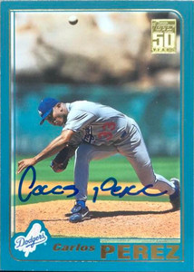 Carlos Perez Autographed 2001 Topps #530 Los Angeles Dodgers Card