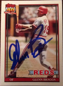 SOLD 3835 Glenn Braggs Autographed 1991 Topps Tiffany #444