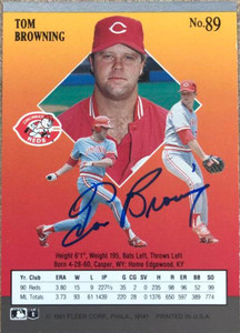 Tom Browning Autographed 1991 Fleer Ultra Signed on Back (Norm Charlton on Front error) #89