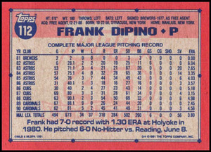 1991 Topps #112 Frank DiPino VG St. Louis Cardinals 