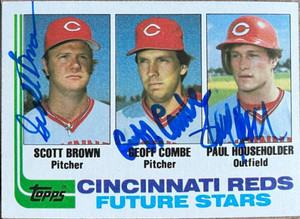 Paul Householder, Scott Brown, Geoff Combe Autographed 1982 Topps #351 Cincinnati Reds Card