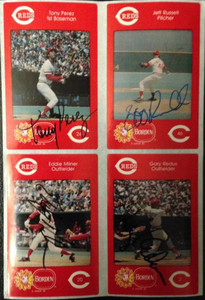Tony Perez, Eddie Milner, Gary Redus, Jeff Russell Autographed 1984 Borden Stickers  Very Tough