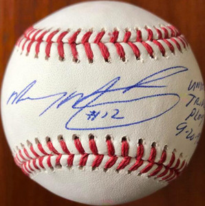 SOLD 118495 Mickey Morandini Autographed ROMLB Baseball Unassisted Triple Play 9-20-92 SOLD 118495 Mickey Morandini Autographed ROMLB Baseball Unassisted Triple Play 9-20-92
