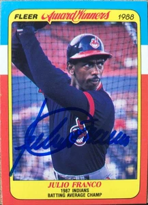 Julio Franco Autographed 1988 Fleer Award Winners #13 Cleveland Indians Card