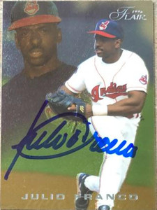 Julio Franco Autographed 1996 Flair #65 Gold Background Silver Lettering Julio Franco Autographed 1996 Flair #65 Gold Background Silver Lettering