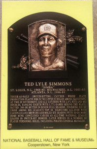 Ted Simmons Stamped and Canceled Hall of Fame Gold Plaque Postcard