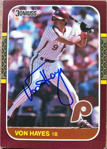 Von Hayes Autographed 1987 Donruss Opening Day #152 Philadelphia Phillies Card