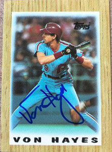 Von Hayes Autographed 1987 Topps Major League Leader Minis #28