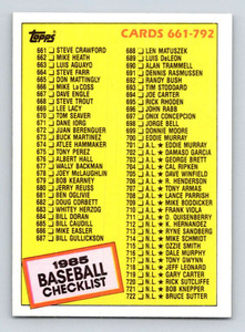 1985 Topps #784 Checklist: 661-792 VG 