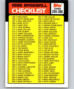 1986 Topps #394 Checklist 265-396 VG 