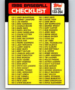 1986 Topps #263 Checklist 133-264 VG Checklist 