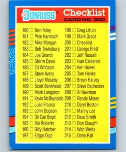 1991 Donruss #300 Checklist 180-255 VG Checklist 