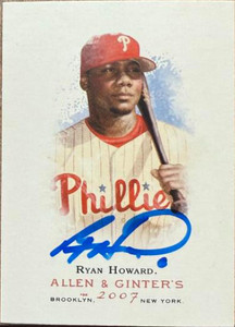 Ryan Howard Autographed 2007 Topps Allen & Ginter #1 Ryan Howard Autographed 2007 Topps Allen & Ginter #1