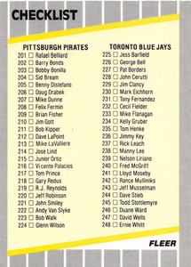 1989 Fleer #656 Checklist Pirates/Blue Jays Yankees/Royals VG Pittsburgh Pirates/Toronto Blue Jays/New York Yankees/Kans