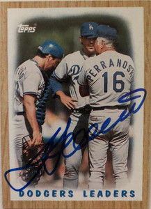 SOLD 5295 Alex Trevino Autographed 1987 Topps #431 Los Angeles Dodgers Leaders Card